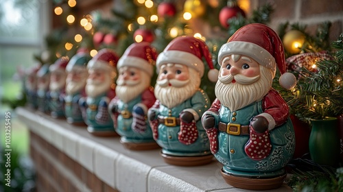 Santa Display: Rows of Santa Claus Figurines Ready for the Holiday Season in a Store