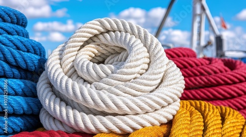 White Rope Coil Close Up  Nautical Rope  Marine   Boating   Shipping   Sea   Ocean   Harbo