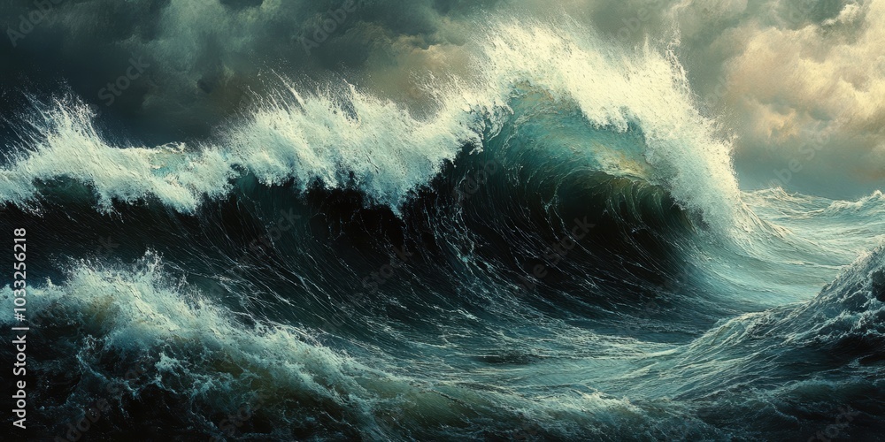 Dark, stormy sea with crashing waves. Dark, stormy sea with crashing waves.