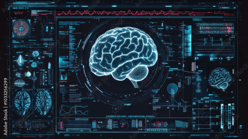 A futuristic idea of brain scanning for healthcare. This shows a digital screen displaying what a brain scanner might look like.low poly digital wireframe. A futuristic idea of brain scanning for healthcare. This shows a digital screen displaying what a brain scanner might look like.low poly digital wireframe.