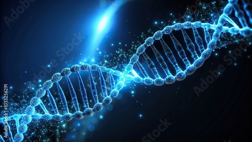 Abstract blue DNA structure on dark background