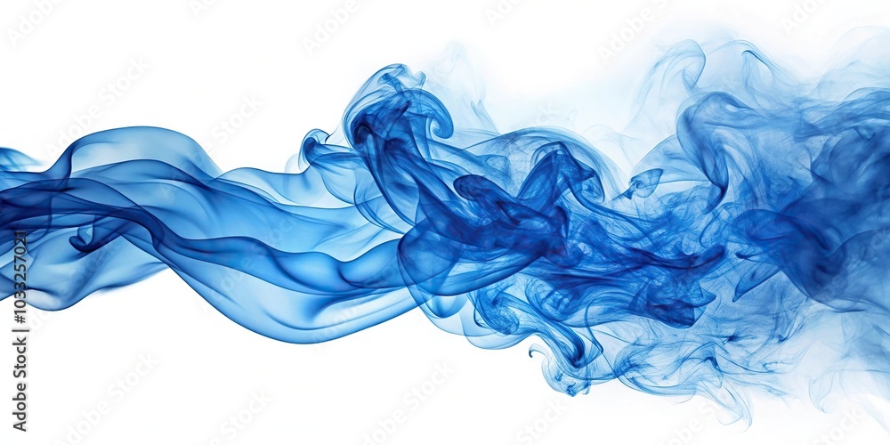 Fototapeta premium Abstract blue smoke on white background resembling a soft cloudy texture, with reflections