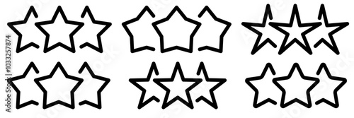 Set rating stars icon badges with hand. Feedback customers. Rank, level of satisfaction rating. Five stars customer product rating review. 5 star rating icon. Vector illustration.