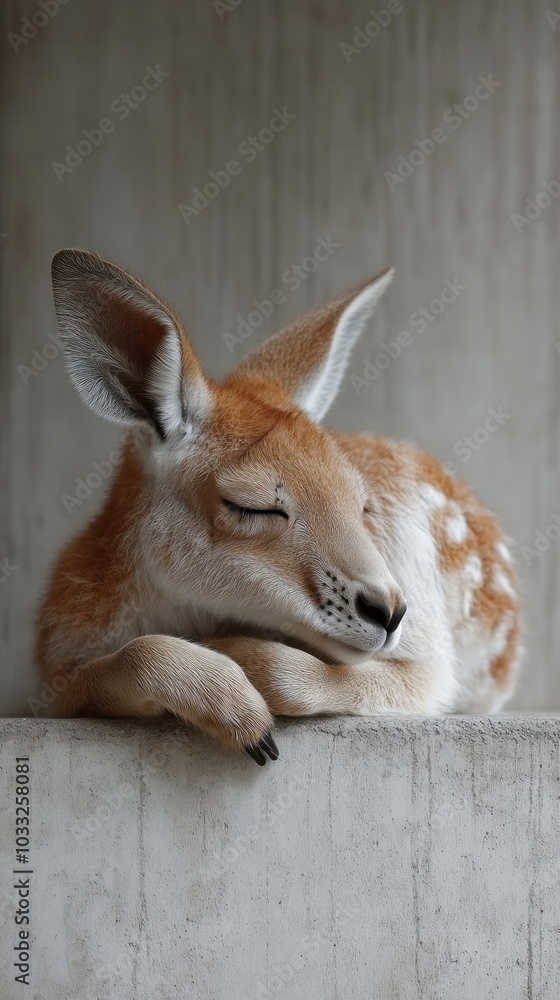 A peaceful deer resting with eyes closed on a smooth surface. A peaceful deer resting with eyes closed on a smooth surface.