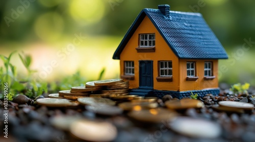 Wallpaper Mural Small model house on pile of money coin. Saving money for buy house concept. Torontodigital.ca