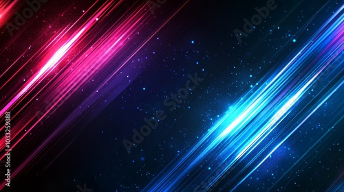 A vibrant abstract background featuring dynamic light streaks in shades of pink and blue against a dark backdrop.