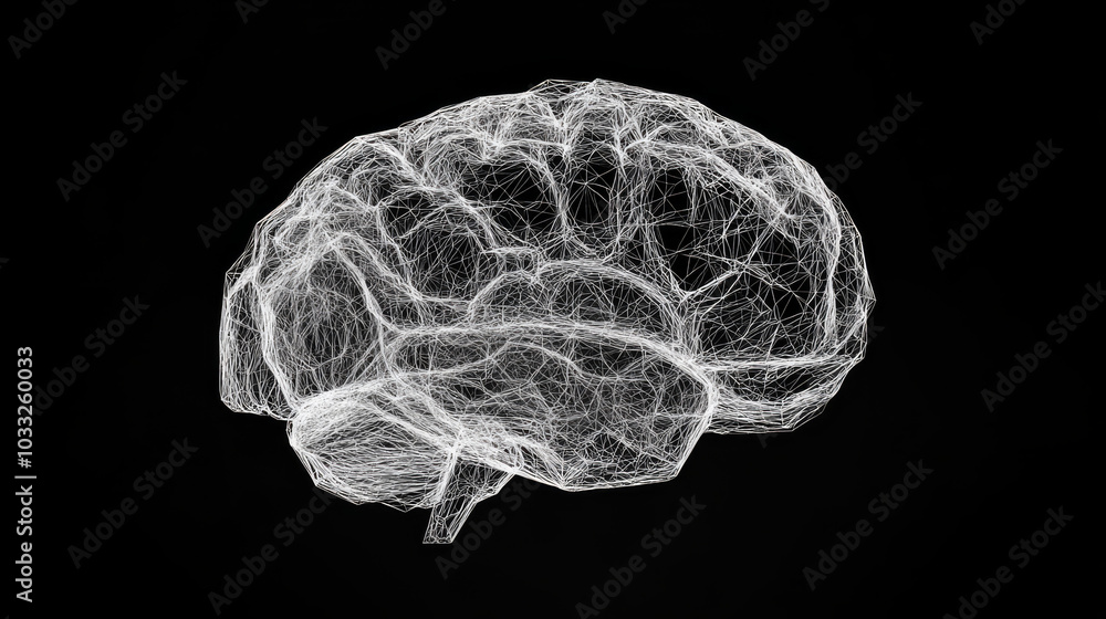 Using technology like MRI scans to look at and understand the brain.low poly digital wireframe. Using technology like MRI scans to look at and understand the brain.low poly digital wireframe.