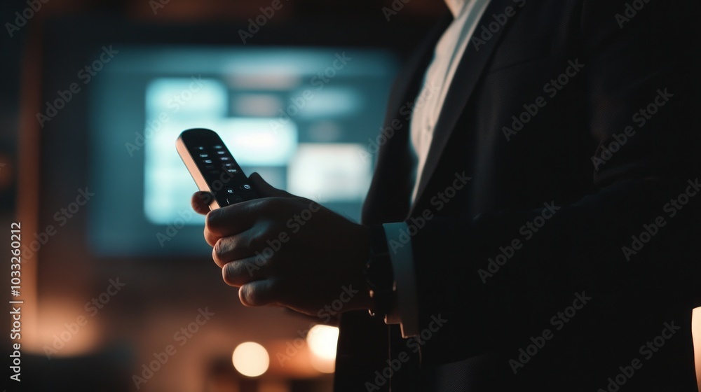 Man Relaxing at Home Watching TV with a Remote Control Man Relaxing at Home Watching TV with a Remote Control