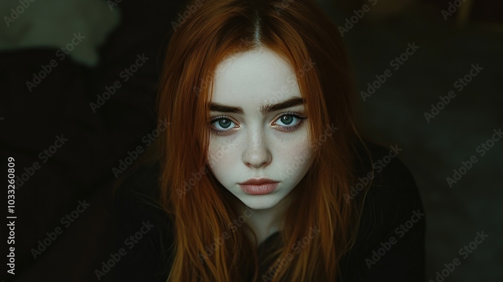 Close-up Portrait of a Young Woman with Red Hair and Green Eyes Close-up Portrait of a Young Woman with Red Hair and Green Eyes