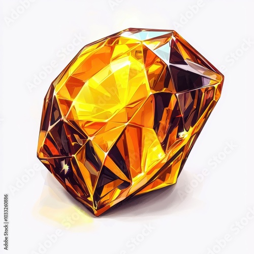 Low polygon style yellow sapphire, isolated on a white background.