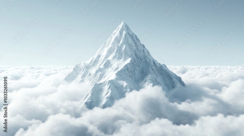 A tall, snow-capped mountain rises majestically above fluffy clouds, creating a serene and breathtaking alpine landscape. A tall, snow-capped mountain rises majestically above fluffy clouds, creating a serene and breathtaking alpine landscape.