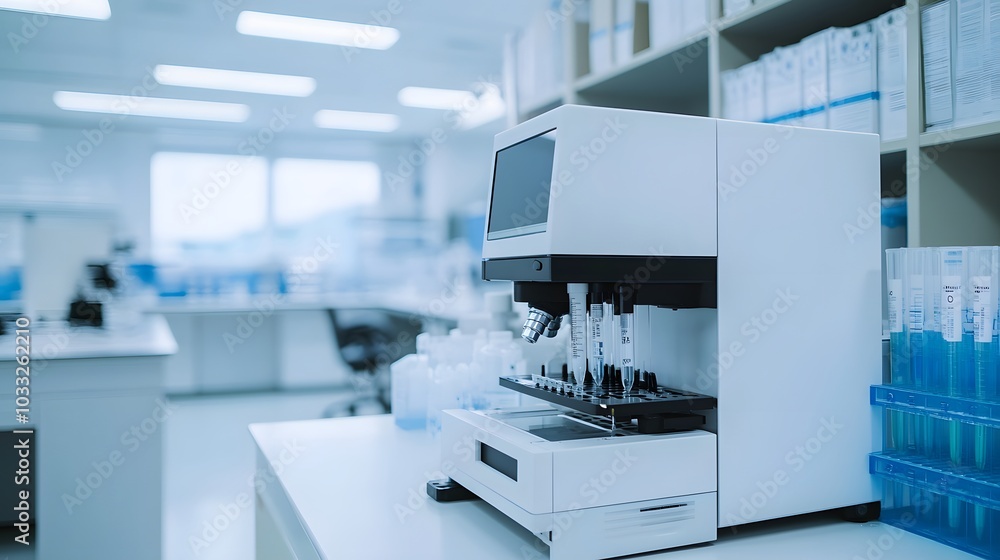 Laboratory Equipment with Test Tubes and a Microscope Laboratory Equipment with Test Tubes and a Microscope