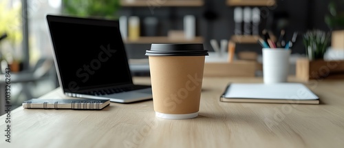 Wallpaper Mural Coffee cup on a desk with laptop and smartphone Torontodigital.ca