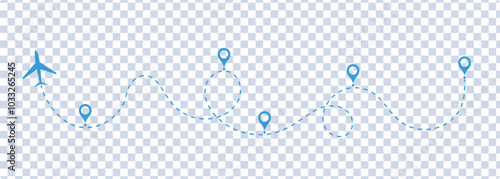 planes, travel, map pins, location pins. Vector illustration.
