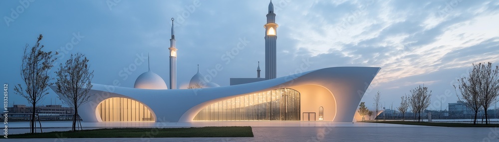 Fototapeta premium A modern majestic white mosque.
