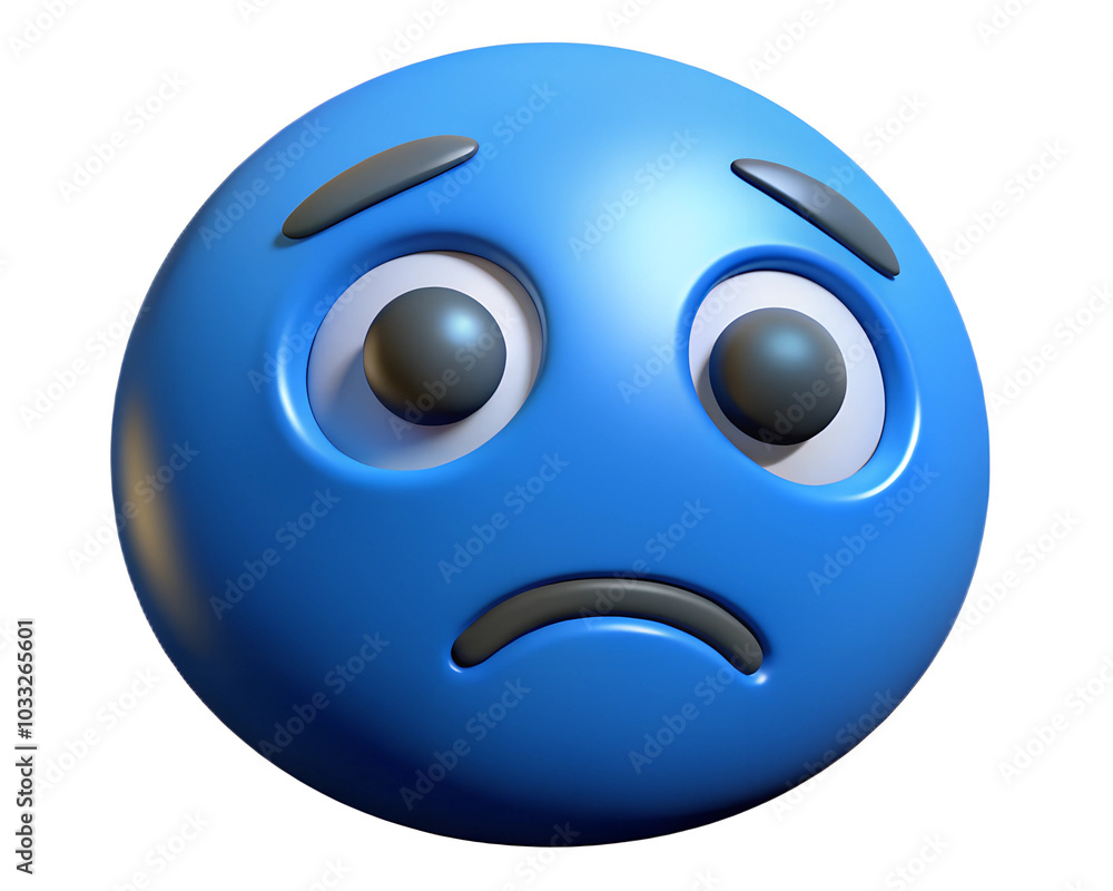 Fototapeta premium 3D render blue monday illustration with sad emotion face. White isolated background.