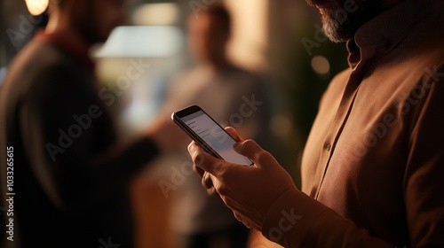 Man Using Smartphone in a Blurred Background