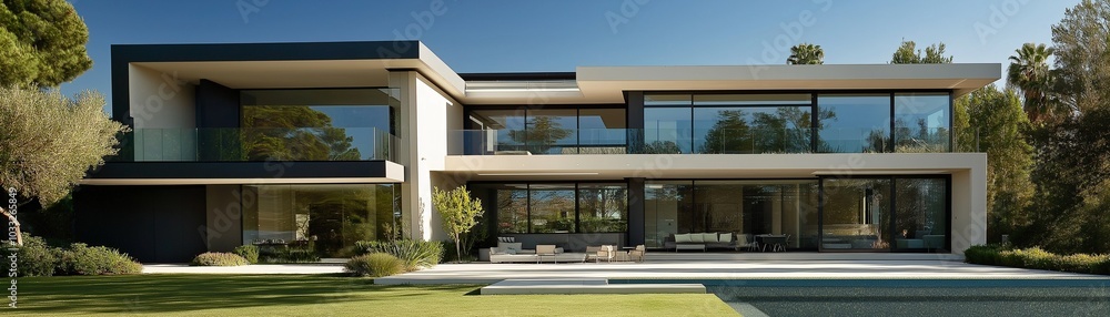 Fototapeta premium A modern sleek minimalist two-story house.