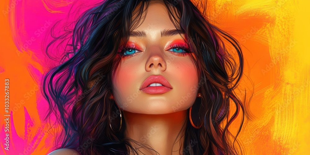 Obraz premium Closeup of a woman's face with colorful background.