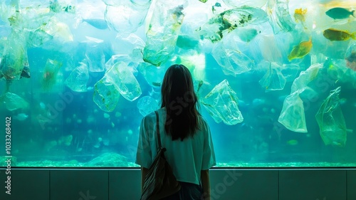 Educational panels highlight the global plastic waste crisis, showcasing its impact on oceans and marine biodiversity.