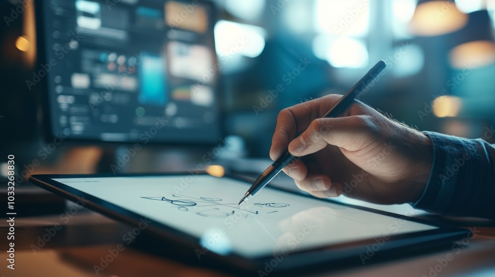 Digital Artist Using Stylus on Drawing Tablet for Graphic Design Digital Artist Using Stylus on Drawing Tablet for Graphic Design