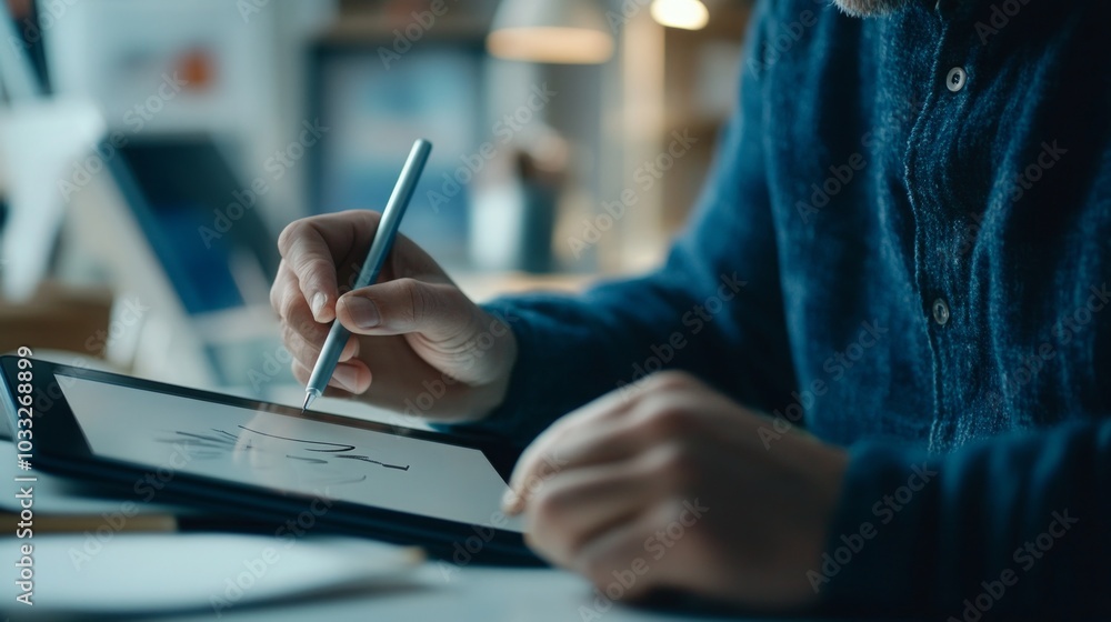 Obraz premium Digital Art: Artist Creates Artwork on Drawing Tablet
