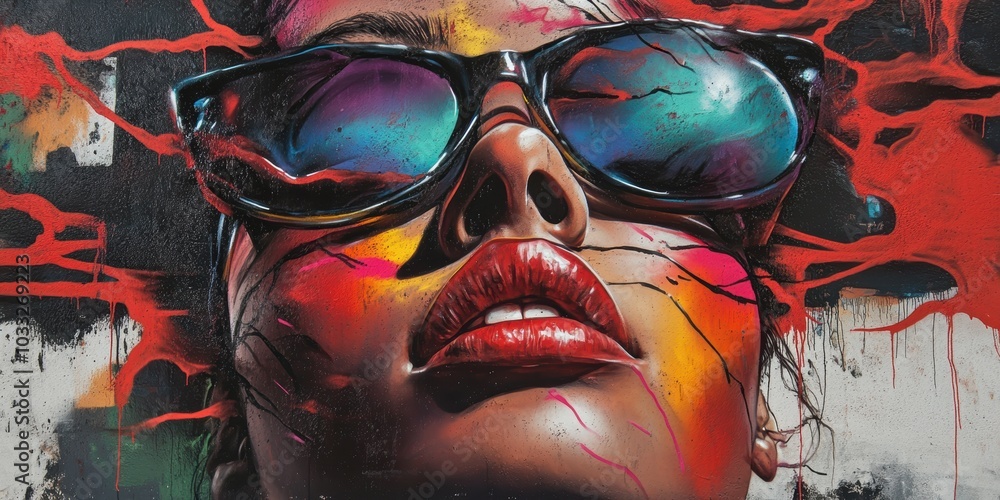 Graffiti portrait of a woman with sunglasses. Graffiti portrait of a woman with sunglasses.