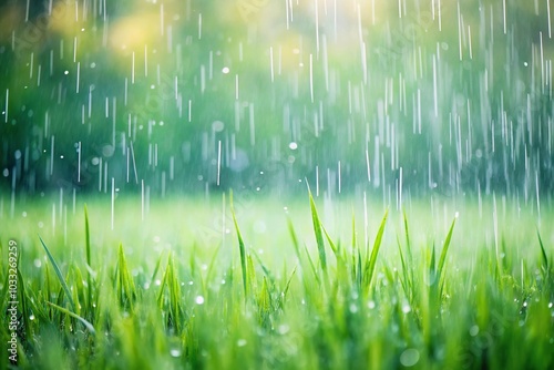 Peaceful afternoon with gentle rain falling on a field close-up photo