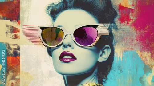 Abstract modern art collage portrait of young woman. Trendy paper collage composition