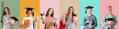 Set of students with piggy ...
