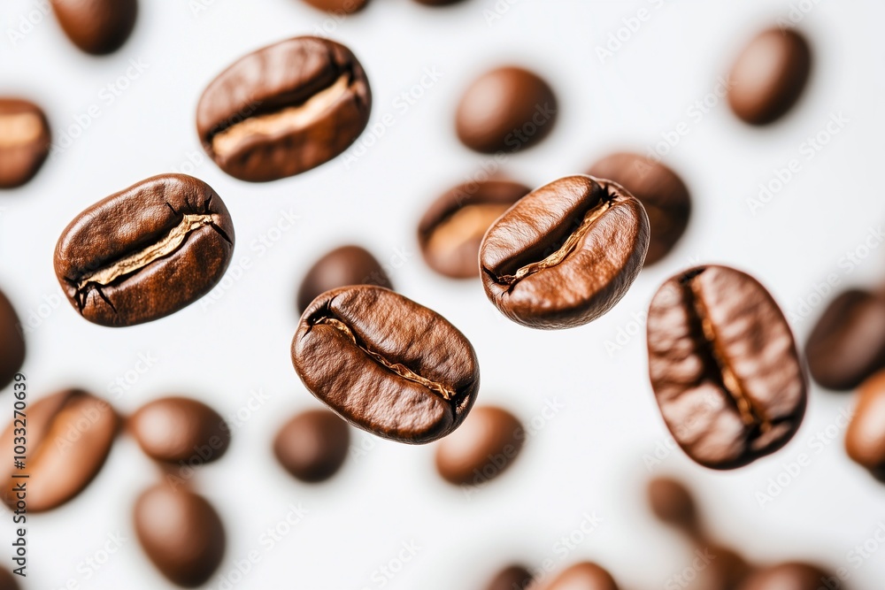 Coffee beans falling in the air by generative ai Coffee beans falling in the air by generative ai