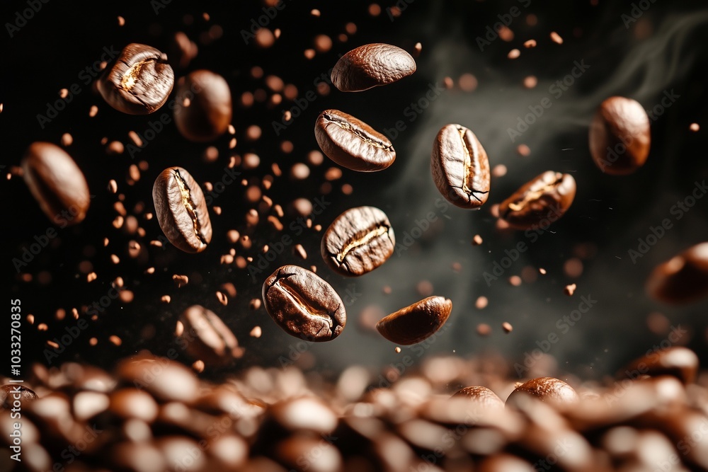 Coffee beans falling in the air by generative ai Coffee beans falling in the air by generative ai