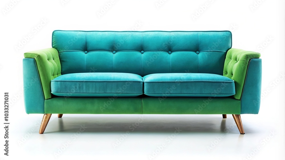 blue green sofa isolated on white background in Worm's Eye View blue green sofa isolated on white background in Worm's Eye View