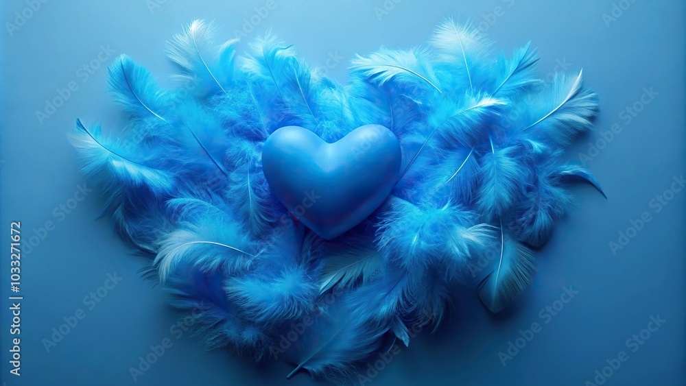 Blue heart with feathers on a blue background Blue heart with feathers on a blue background