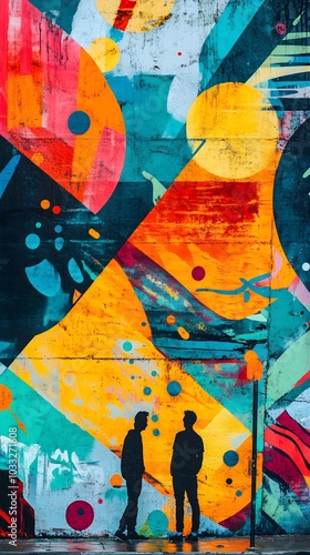 Colorful Graffiti Wall with Two Silhouettes