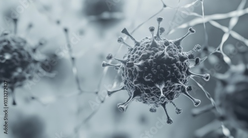 Three-dimensionalof the gray Epstein-Barr virus with visible structural details