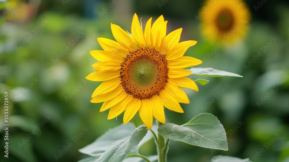 A Single Sunflower in Focus with Green Background A Single Sunflower in Focus with Green Background