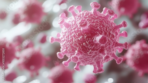 Three-dimensional of a light pink rotavirus with a symmetrical structure