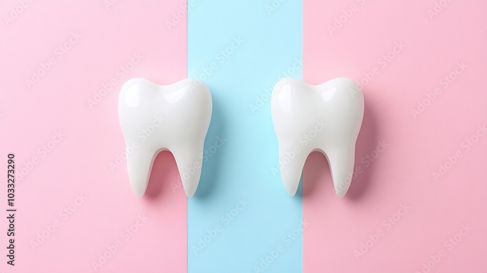 White papercut teeth arranged a split pink and blue background with space for text on one side A minimalistic dental health concept ideal for promoting oral care awareness and dental checkups White papercut teeth arranged a split pink and blue background with space for text on one side A minimalistic dental health concept ideal for promoting oral care awareness and dental checkups