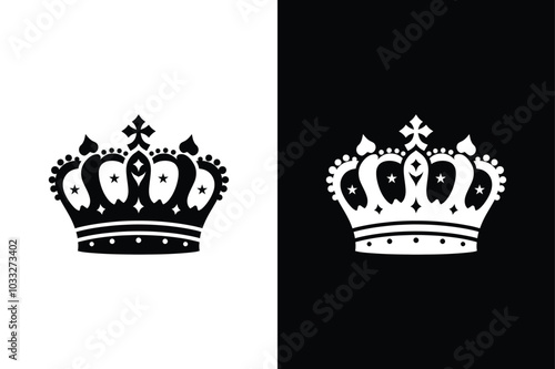 Regal Silhouette Black And White King Crown Icon.