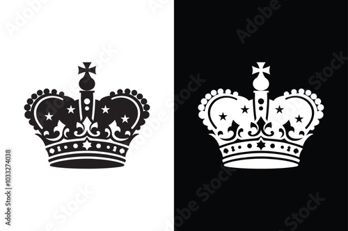 Regal Silhouette Black And White King Crown Icon.