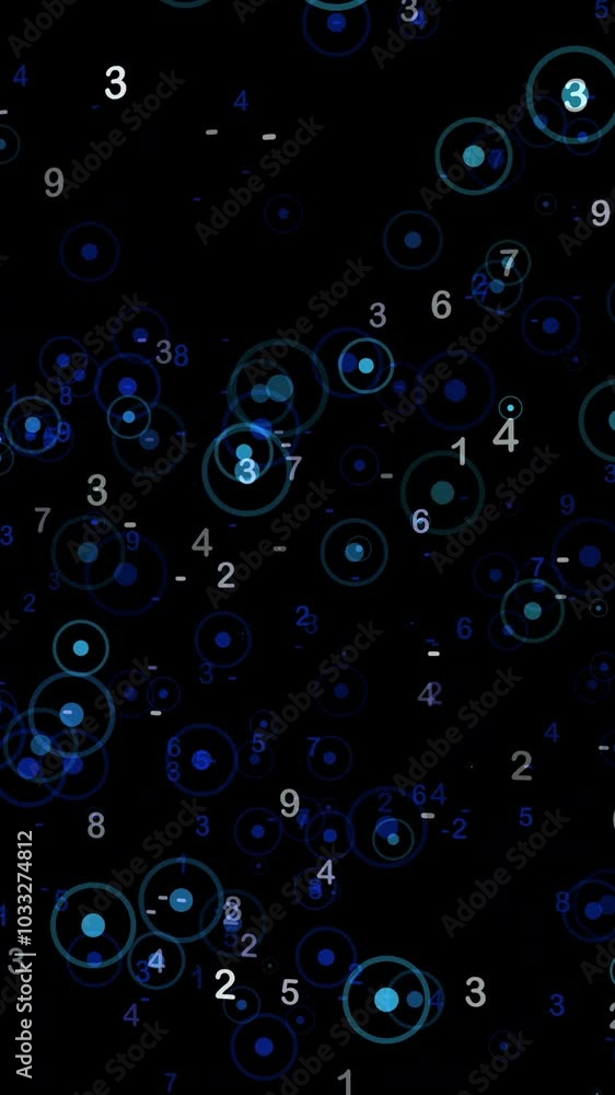 An Abstract Representation of Blue Circles and Numbers Set Against a Cosmic Background Scene An Abstract Representation of Blue Circles and Numbers Set Against a Cosmic Background Scene