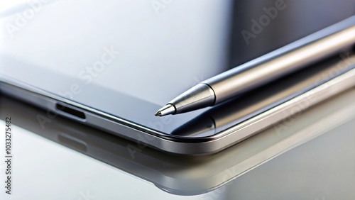 Phablet with stylus pen in extreme close-up