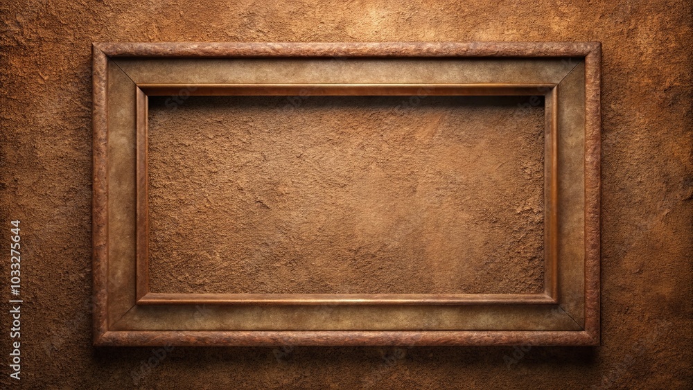 A weathered wooden frame sits on a textured surface of rich brown hue, awaiting the placement of an artwork or inscription. A weathered wooden frame sits on a textured surface of rich brown hue, awaiting the placement of an artwork or inscription.