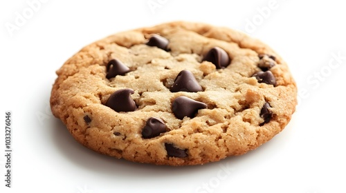 Chocolate chip cookie on white. 