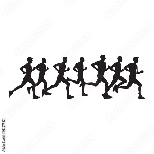 marathon run vector silhouette , side view of vector runner silhouette