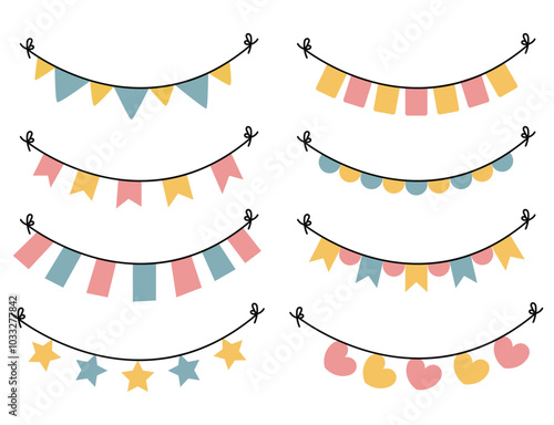 Celebration flag, Happy birthday garland flags decoration vector