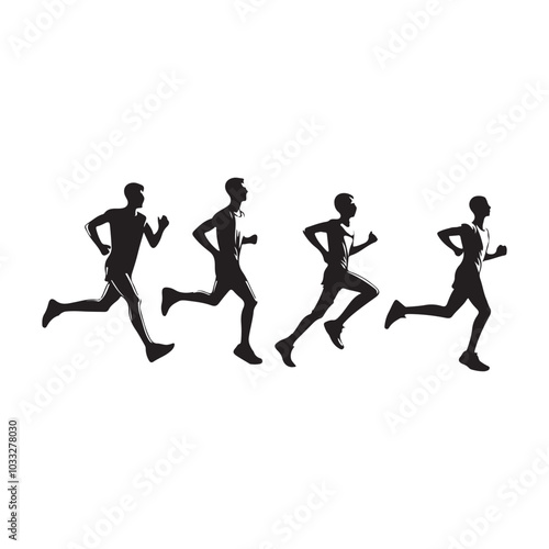 marathon run vector silhouette , side view of vector runner silhouette