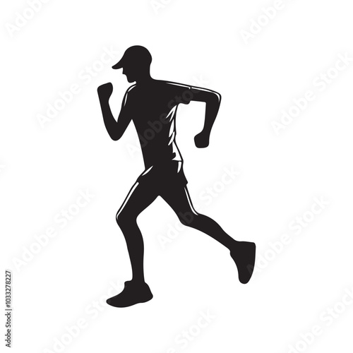 marathon run vector silhouette , side view of vector runner silhouette