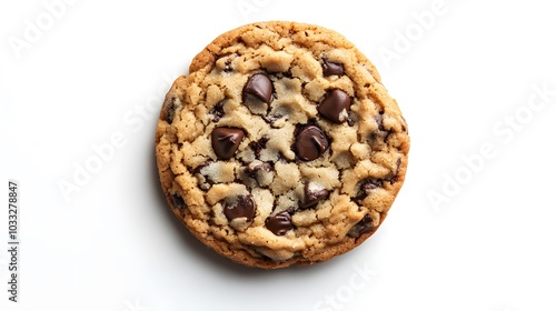 Chocolate chip cookie on white. 